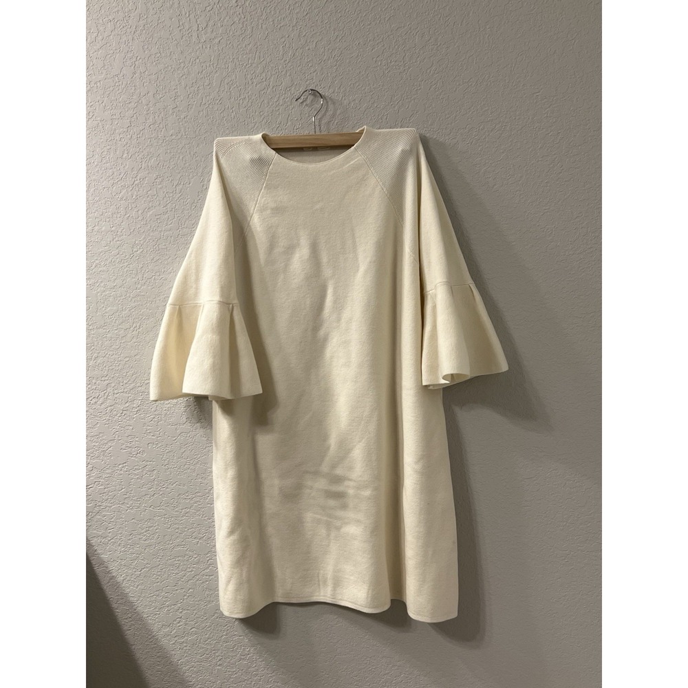 Anthropologie Moth Cream Sweater Dress Bell Sleeve‎ A Line Lagenlook Size XL